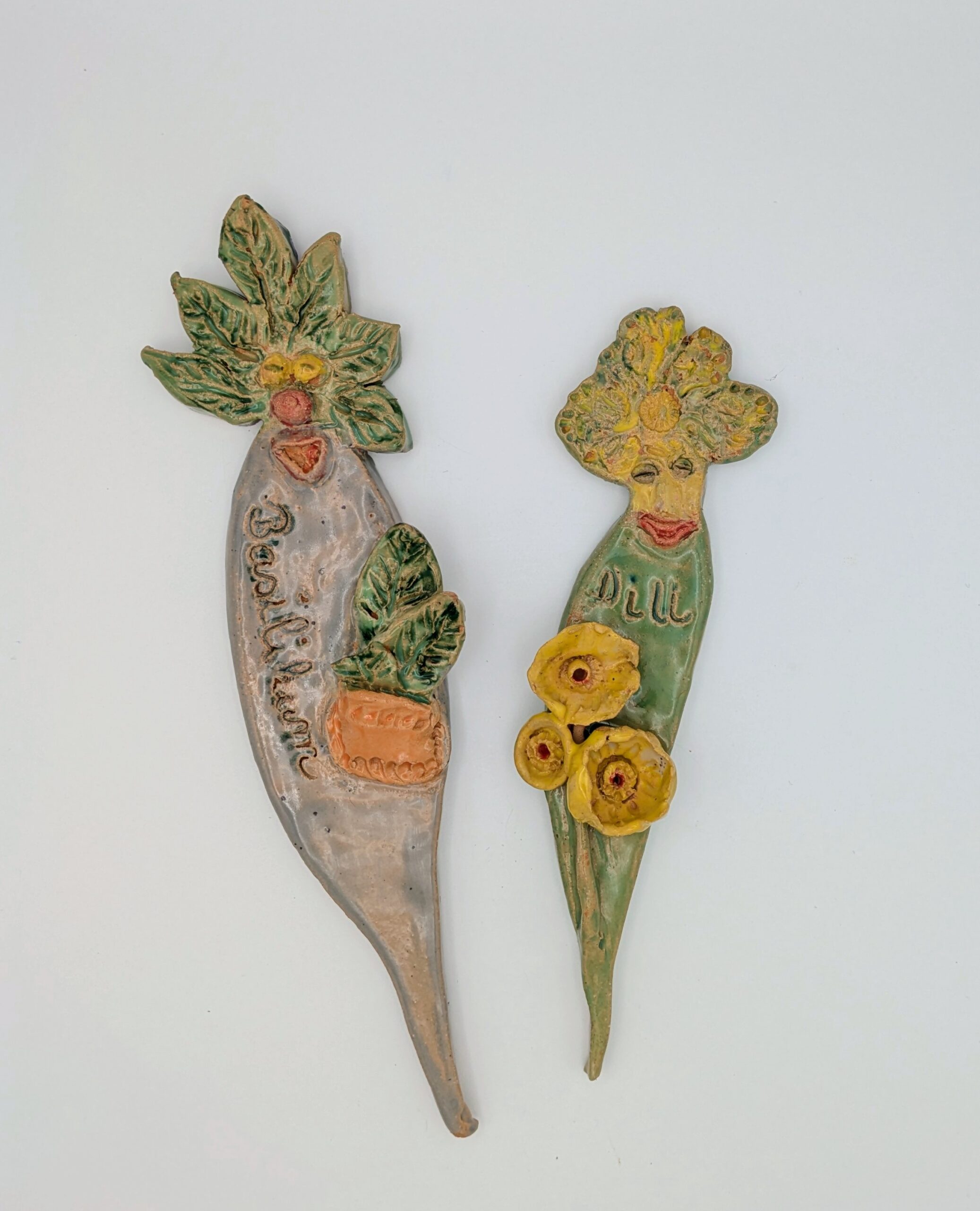 Garten-/Kräuterstecker, modelliert aus Ton, Handbemalt